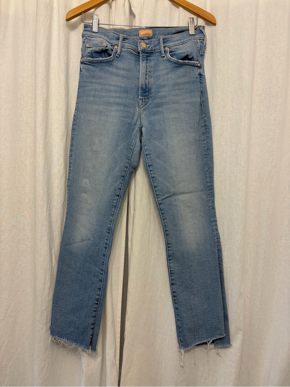 Mother Insider crop step fray High-Rise Light Blue Women’s Jeans